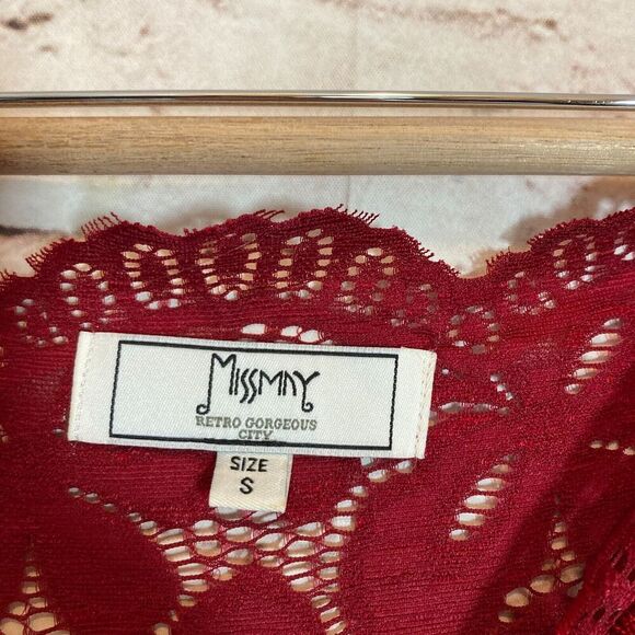 MissMay Dress Womens Small Red All Over Lace Overlay Off The Shoulder Midi Lined - Picture 6 of 15